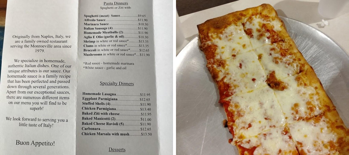 Napoli Pizza Menu